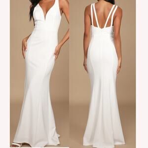 LULU'S SZ M Love Galore White Mermaid Maxi Bridal Wedding Formal Dress NEW B106